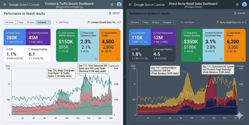 amazon affiliate site google algorithm update traffic recover by google search console data