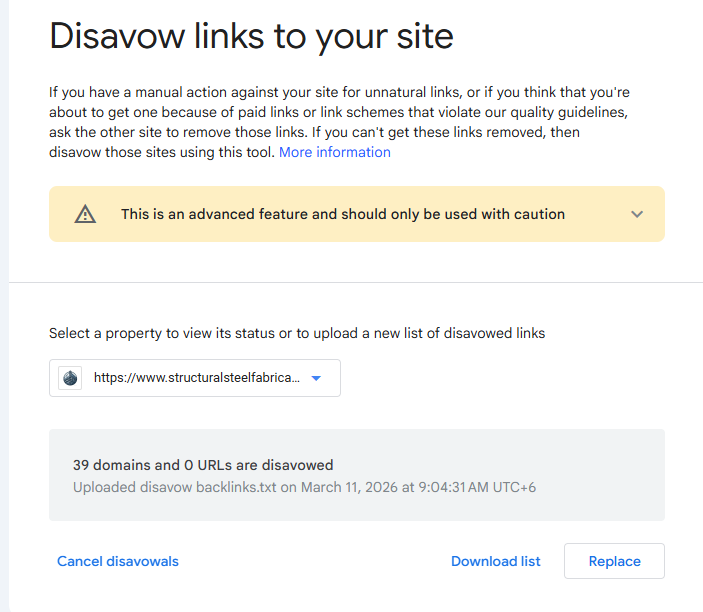 disavow file upload from gsc