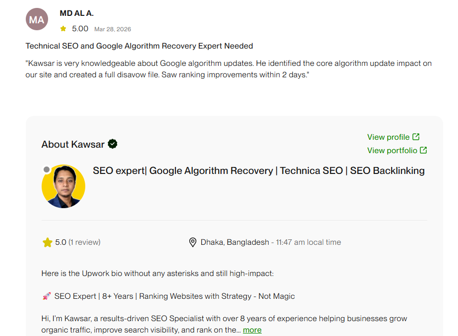 kawsar ahmmed google seo algorithm recovery expert upwork