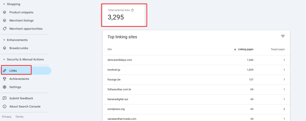 search conole toxic link finding
